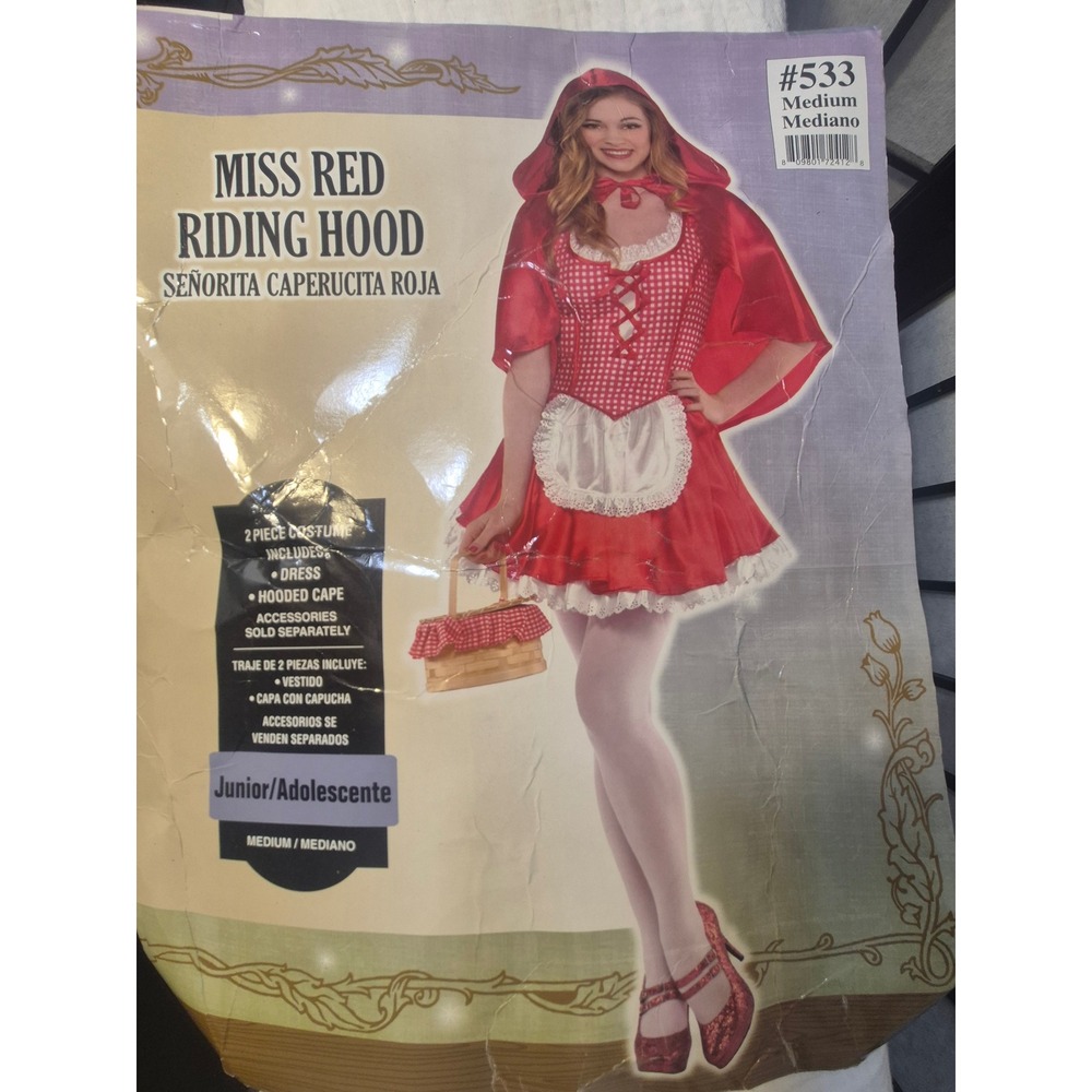 Miss Red Riding Hood Costume Junior Medium Dress & Hooded Cape 2pc Set 533